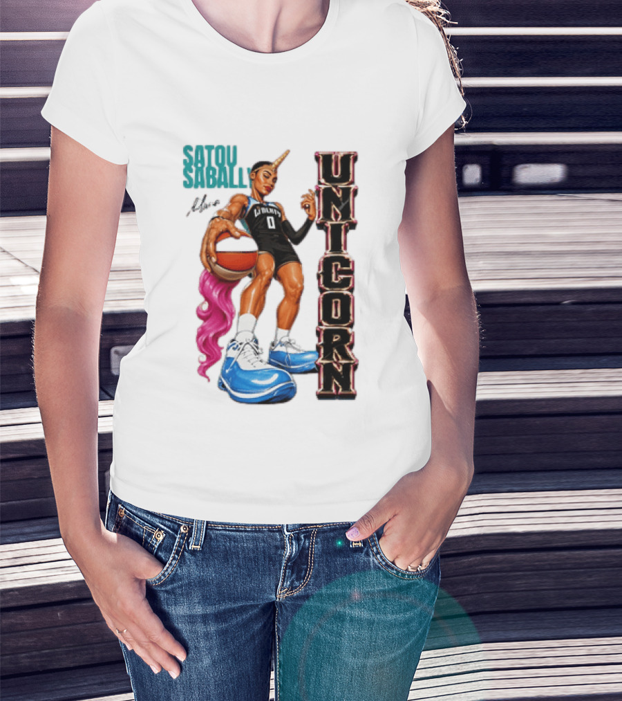 Satou Sabally New York Liberty Unicorn Basketball Player With Ball T-Shirt