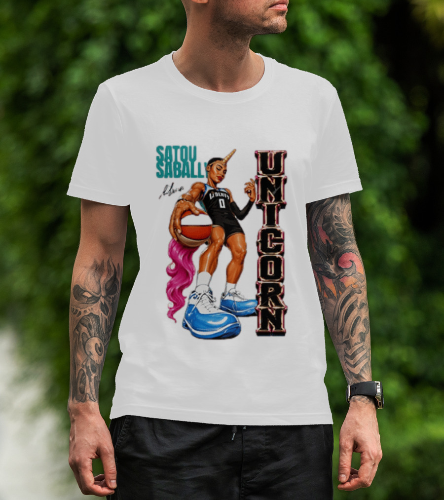 Satou Sabally New York Liberty Unicorn Basketball Player With Ball T-Shirt