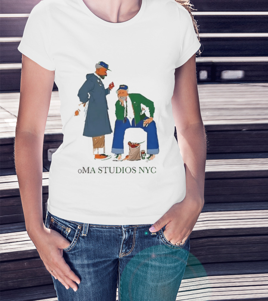 OMA Studios NYC Old Men Friends Talking Together In The Street Casual Street Scene T-Shirt