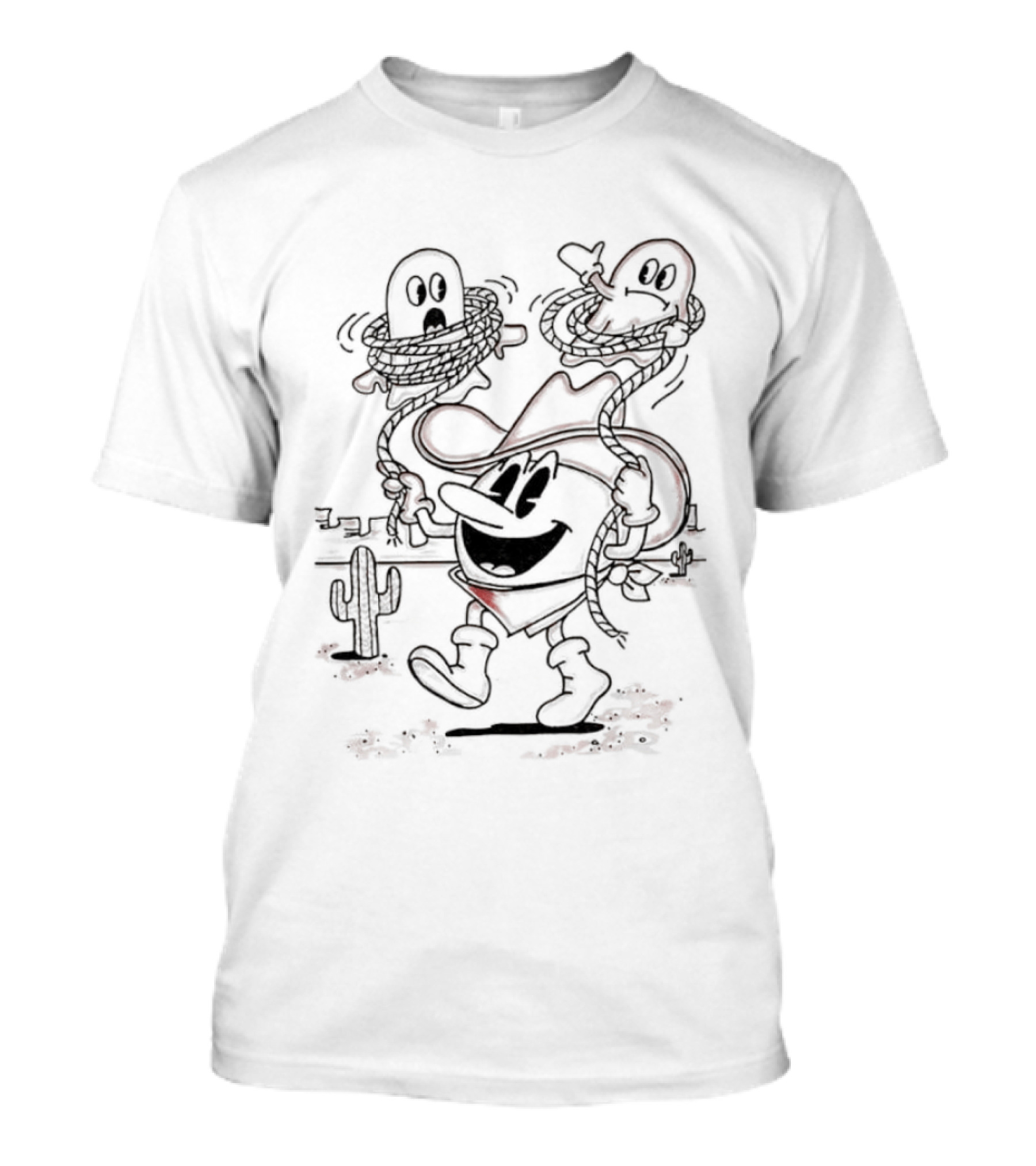 Pac Man Cowboy Lassoing Ghosts Western Adventure Retro Gaming T-Shirt