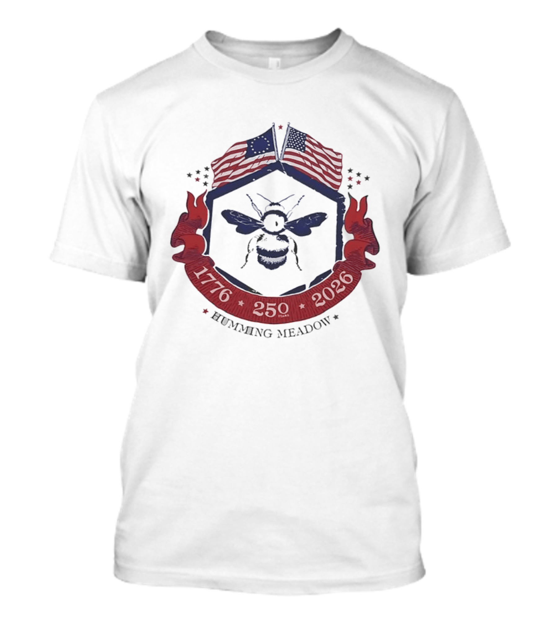 Humming Meadow Bee USA Flags 1776 250 2026 Patriotic Semiquincentennial T-Shirt