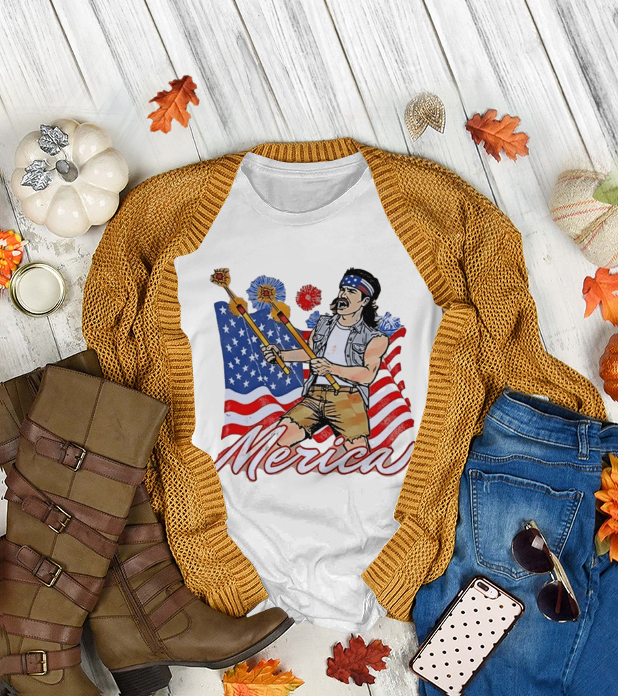 Patriotic Merica Man with Fireworks and American Flag T-Shirt