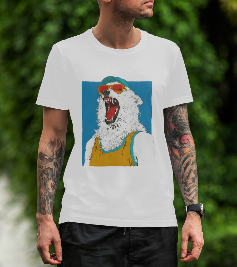 Polar Bear Wearing Sunglasses And Cap In Yellow Roaring T-Shirt