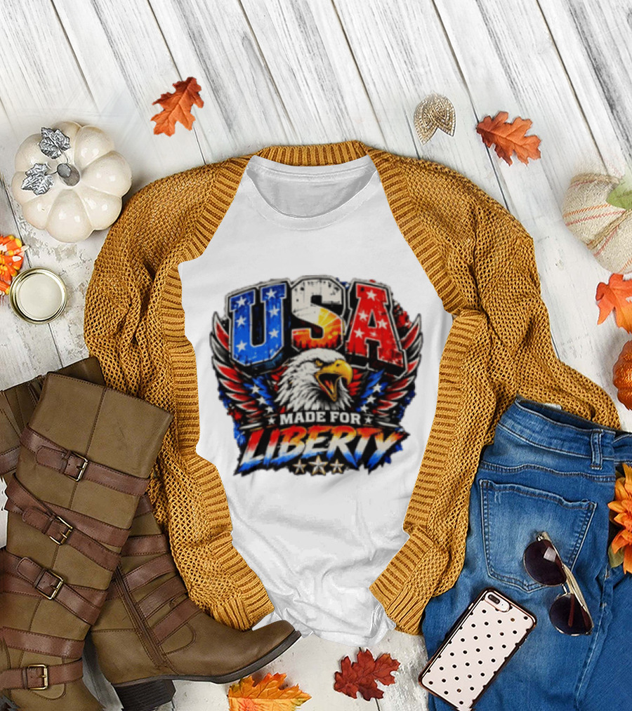 USA Eagle Made for Liberty Patriotic American Flag Stars T-Shirt