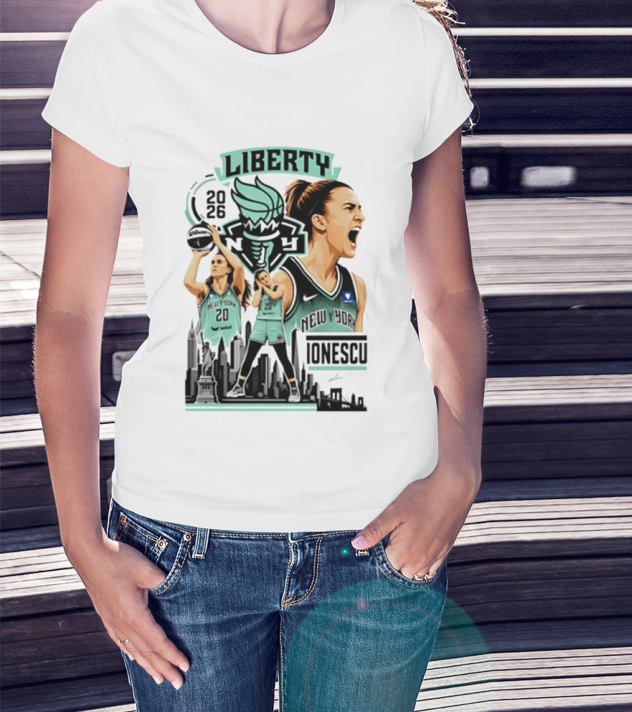 New York Liberty 2026 Sabrina Ionescu 20 Basketball Skyline T-Shirt