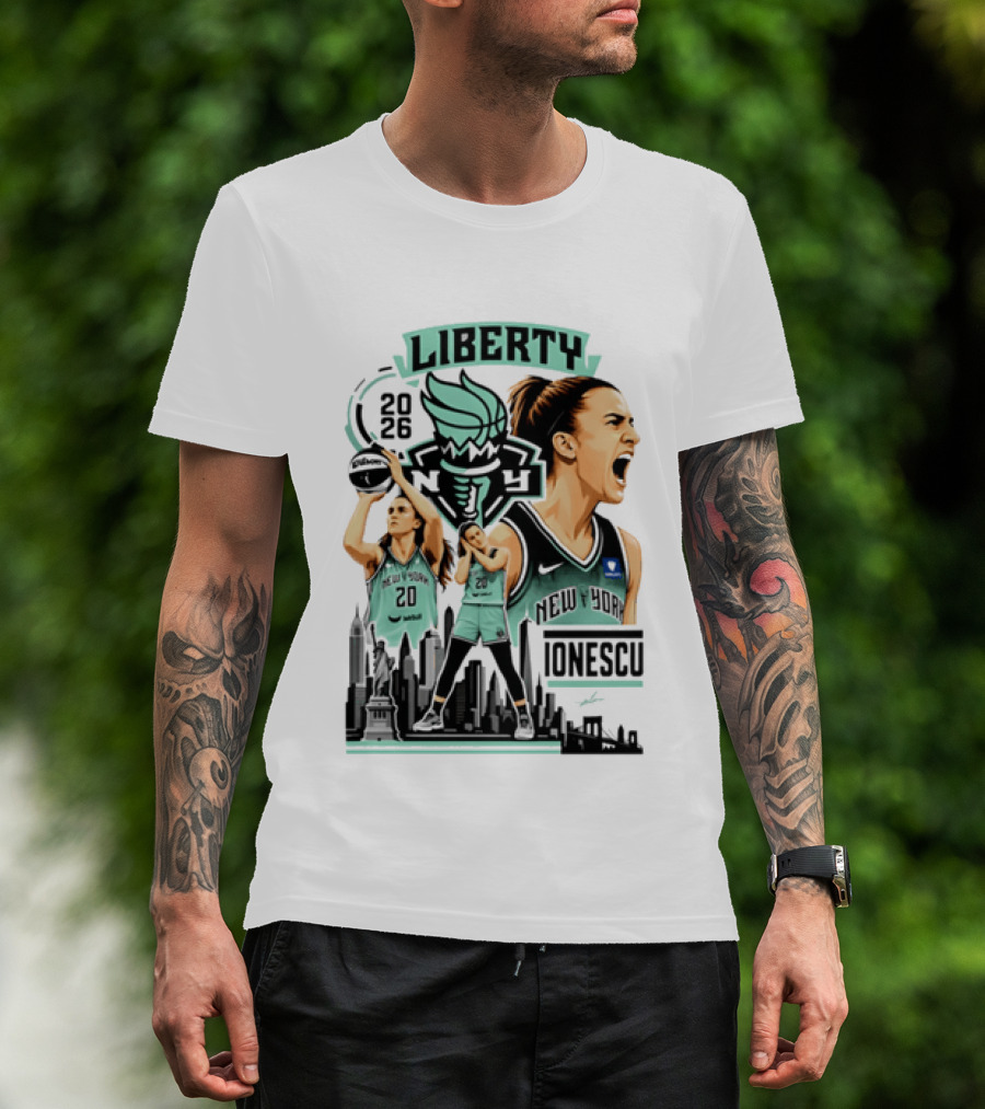 New York Liberty 2026 Sabrina Ionescu 20 Basketball Skyline T-Shirt