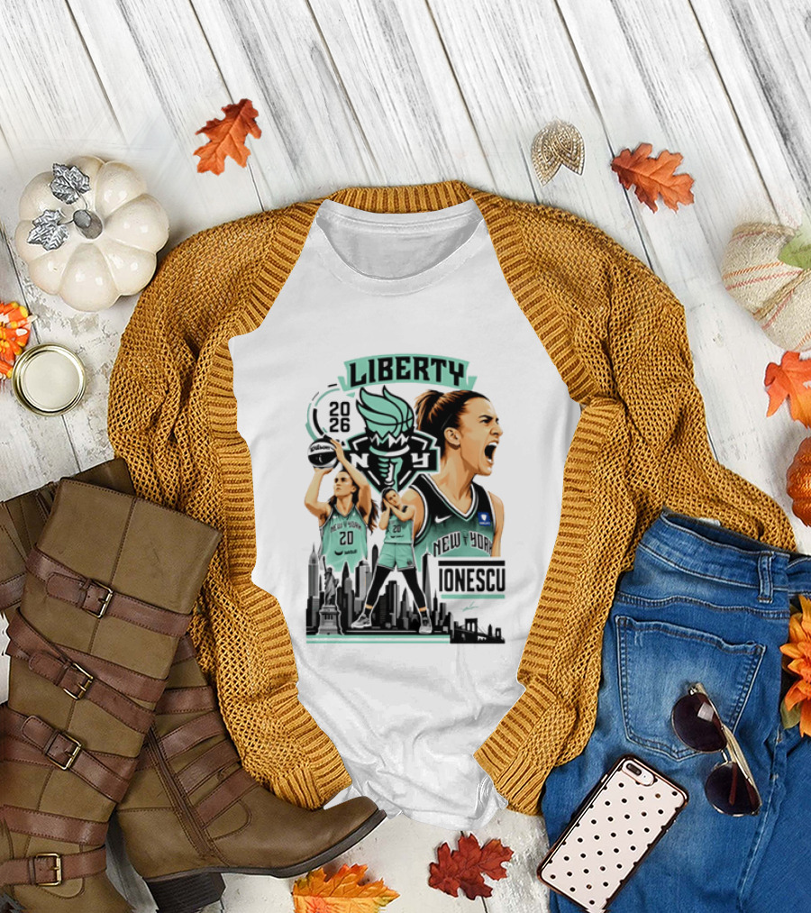 New York Liberty 2026 Sabrina Ionescu 20 Basketball Skyline T-Shirt