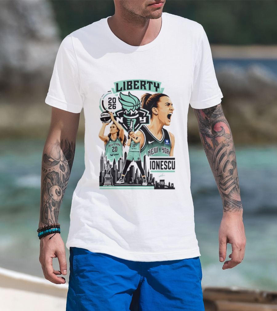 New York Liberty 2026 Sabrina Ionescu 20 Basketball Skyline T-Shirt
