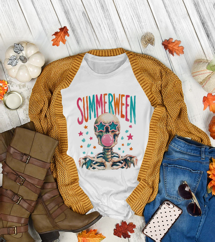 Summerween Skeleton Bubblegum Skull with Star Sunglasses T-Shirt