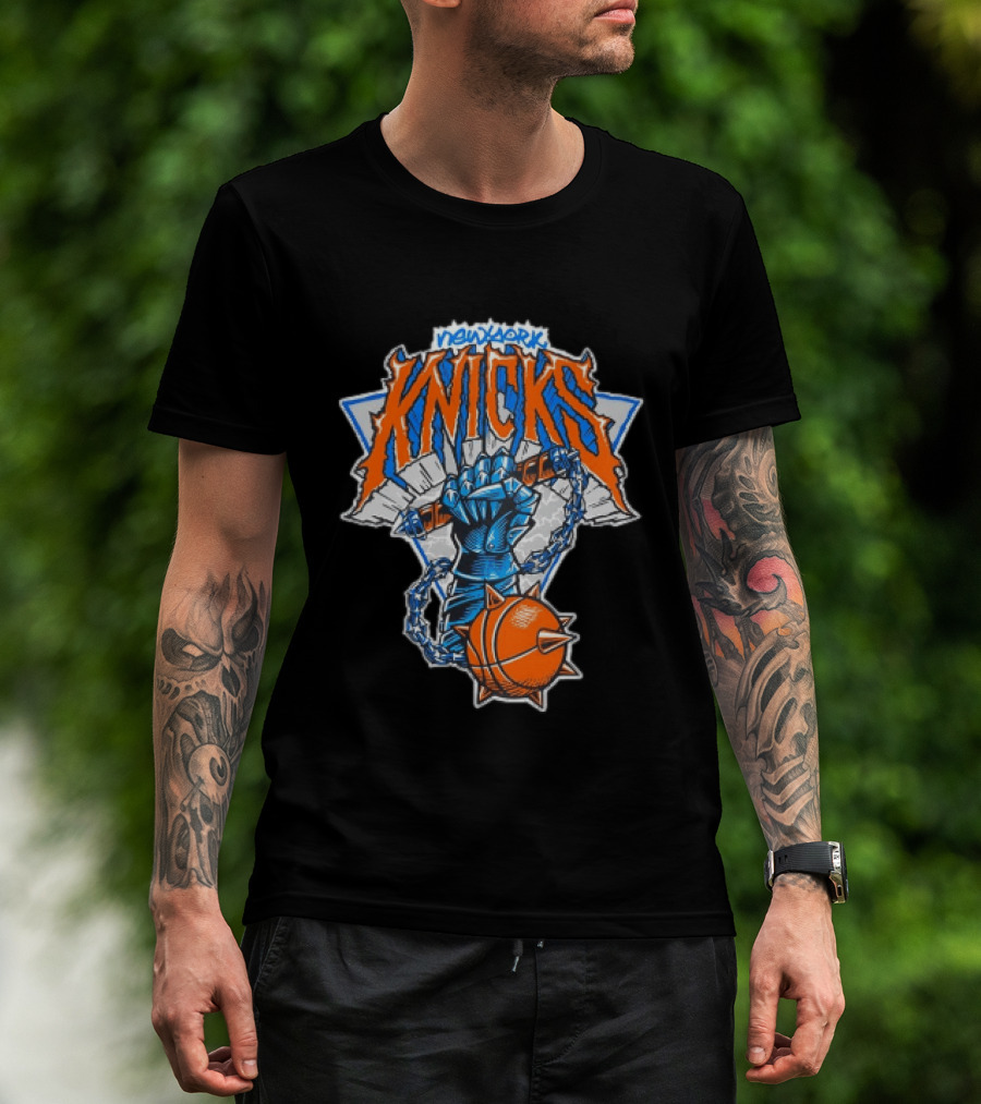 New York Knicks Fist Spiked Basketball Mace Burst Through Concrete T-Shirt
