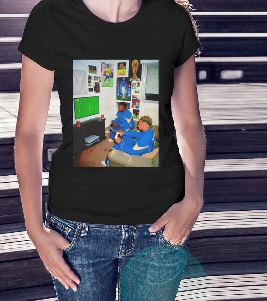 Brazil National Team Neymar Vinícius Júnior Playing Video Games Football S T-Shirt
