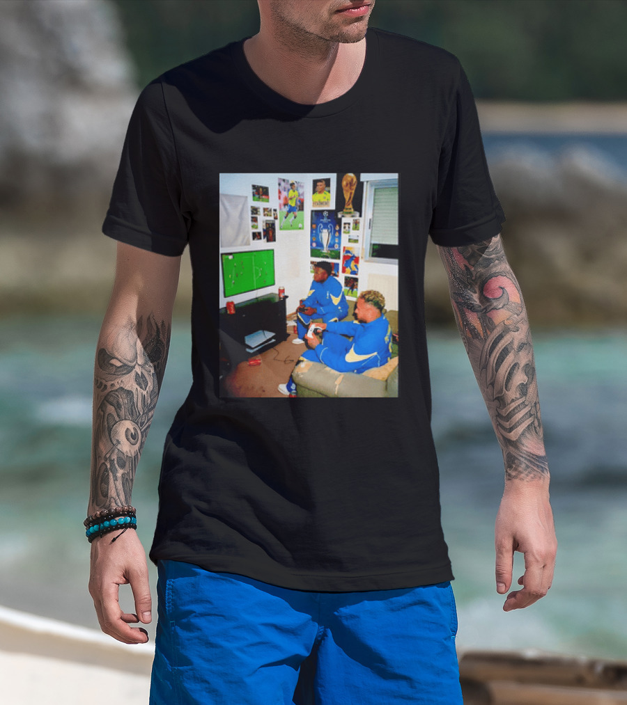 Brazil National Team Neymar Vinícius Júnior Playing Video Games Football S T-Shirt