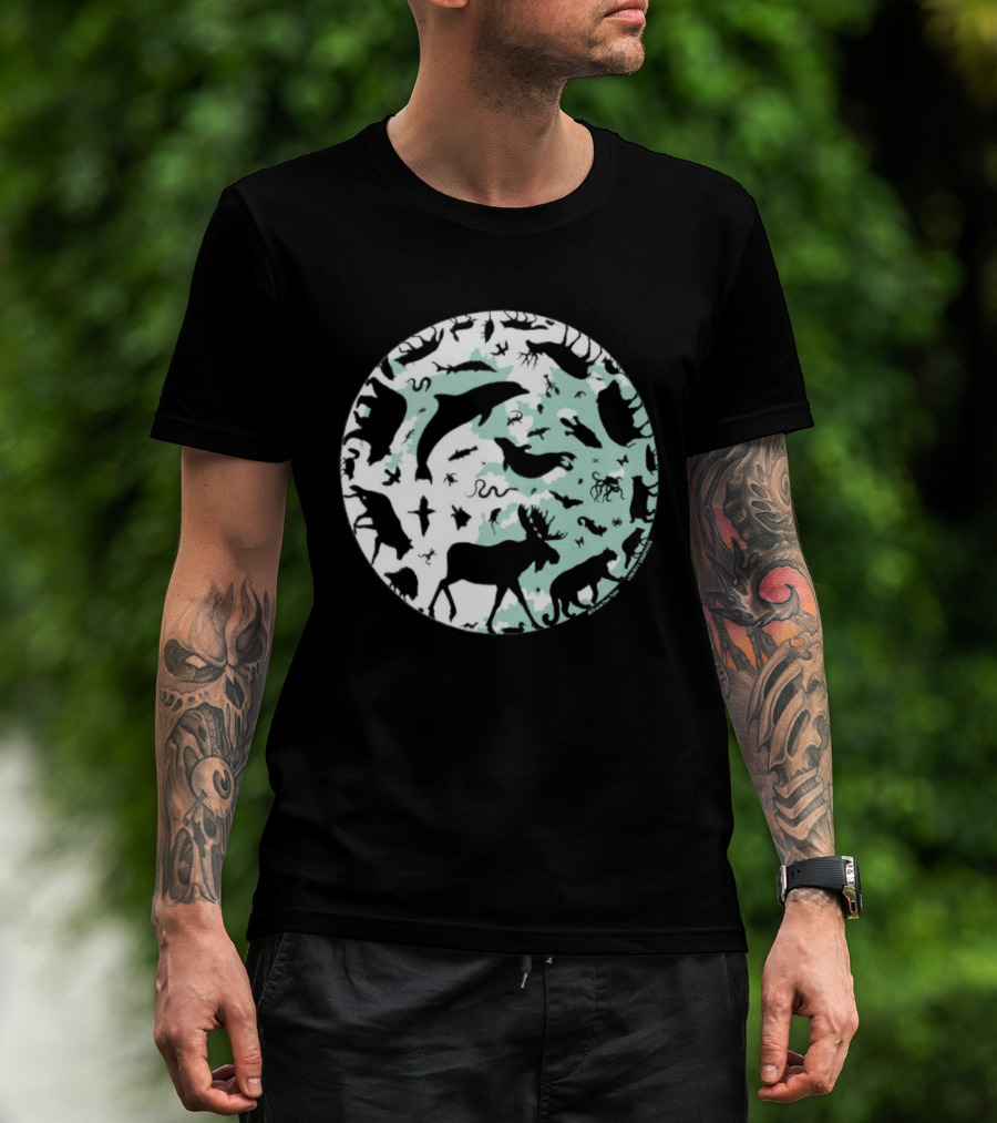 Night Animals Silhouette Circle Adult Navy 2026 T-Shirt