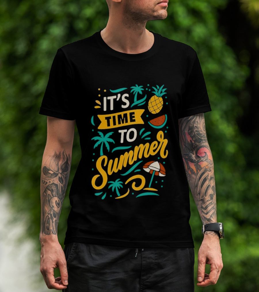 It's Time To Summer With Pineapple Watermelon Beach Umbrella T-Shirt