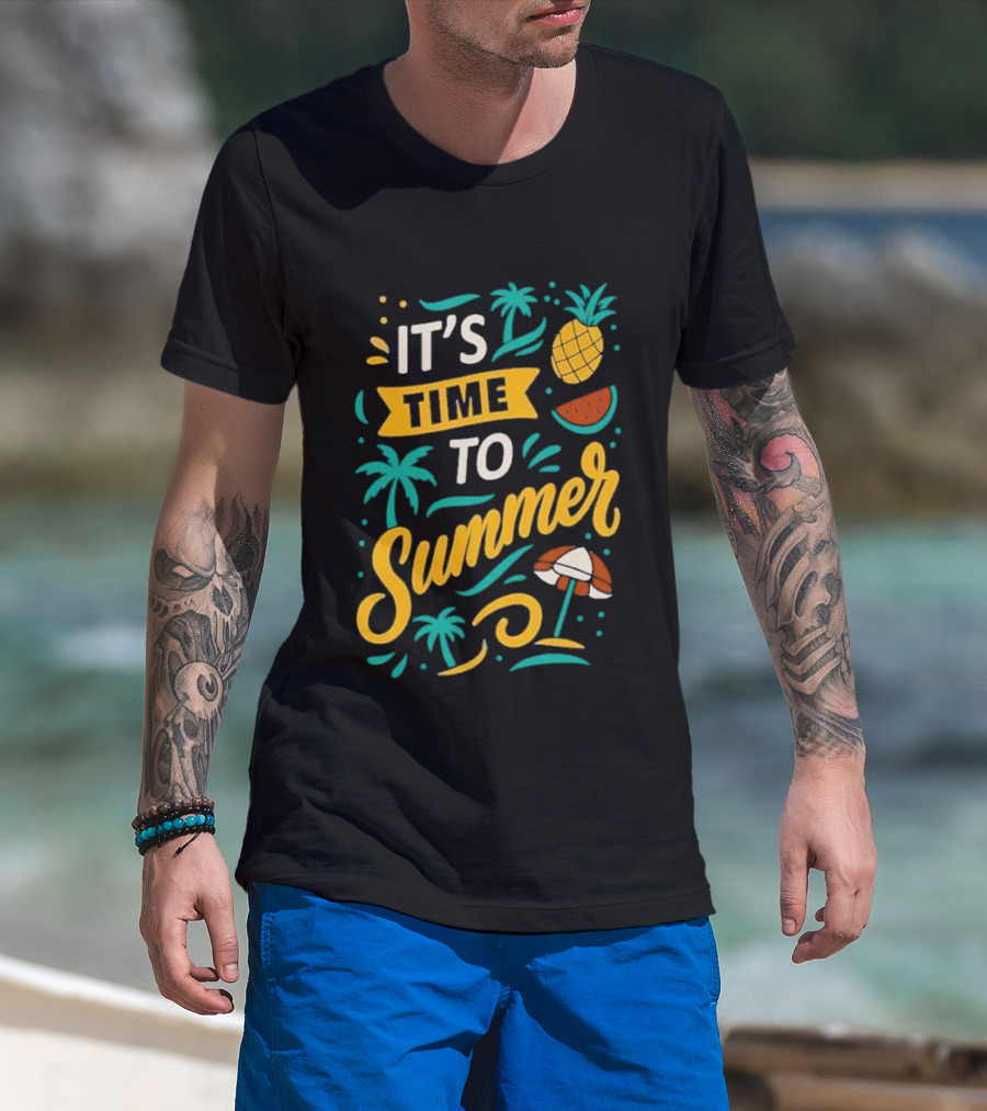 It's Time To Summer With Pineapple Watermelon Beach Umbrella T-Shirt