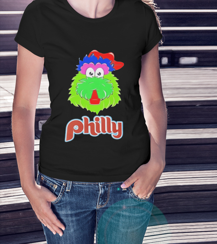 Philly Fanatics Whistle Philly Green Furry Mascot Red Hat T-Shirt