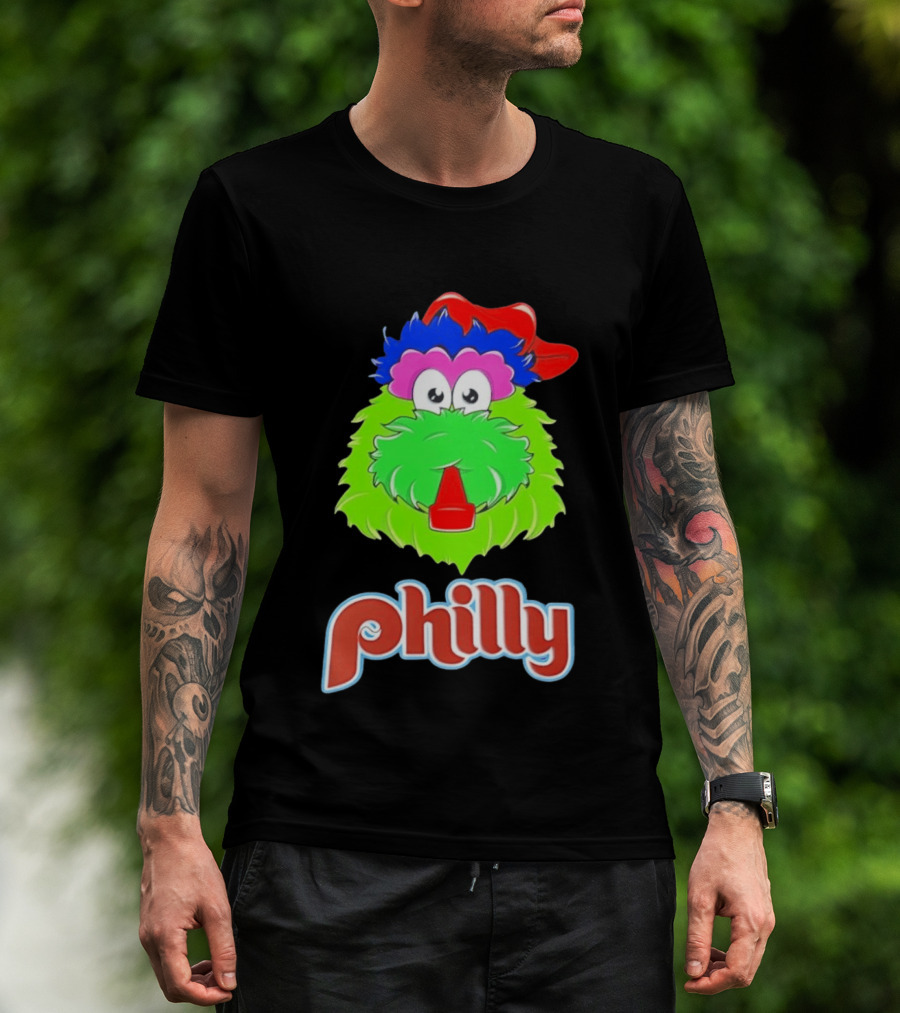 Philly Fanatics Whistle Philly Green Furry Mascot Red Hat T-Shirt