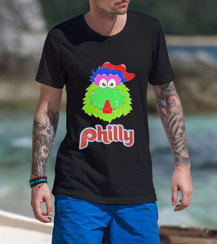 Philly Fanatics Whistle Philly Green Furry Mascot Red Hat T-Shirt