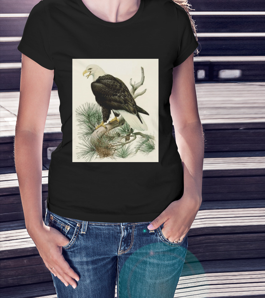 Roger Tory Peterson Bald Eagle Illustration On Stone Background 2026 T-Shirt