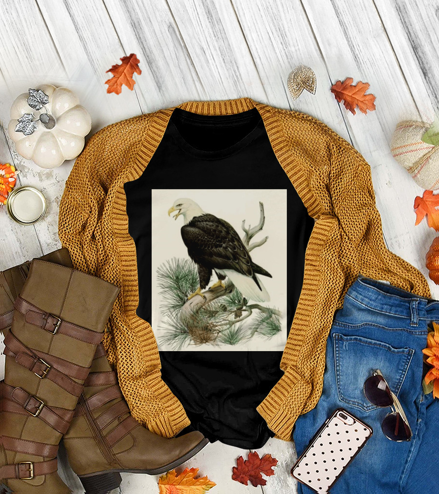 Roger Tory Peterson Bald Eagle Illustration on Stone Background 2026 T-Shirt