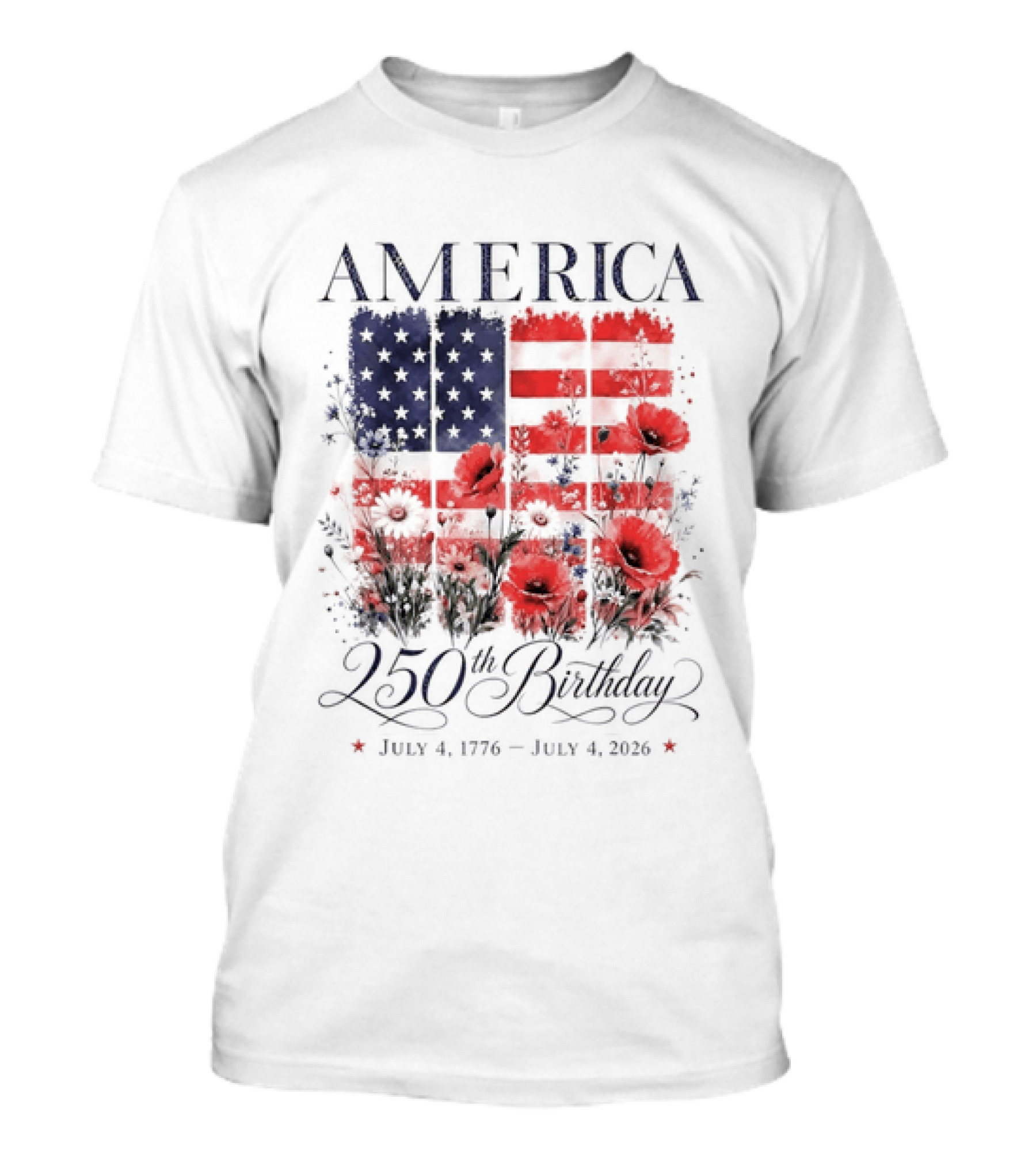 America 250th Birthday July 4 1776 2026 Floral Flag T-Shirt