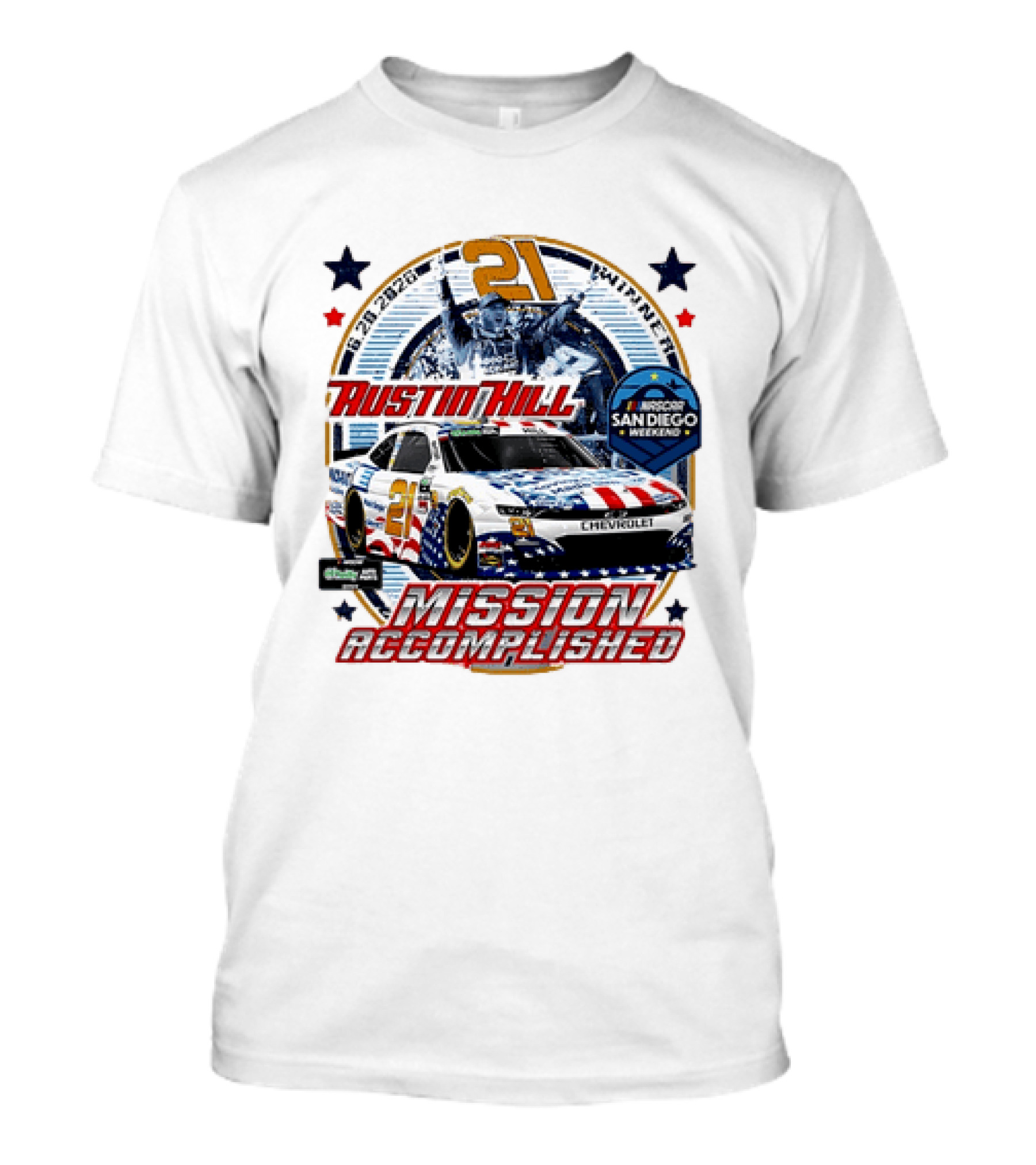 Austin Hill 21 Winner 6 29 2026 NASCAR San Diego Weekend Mission Accomplished Chevrolet T-Shirt
