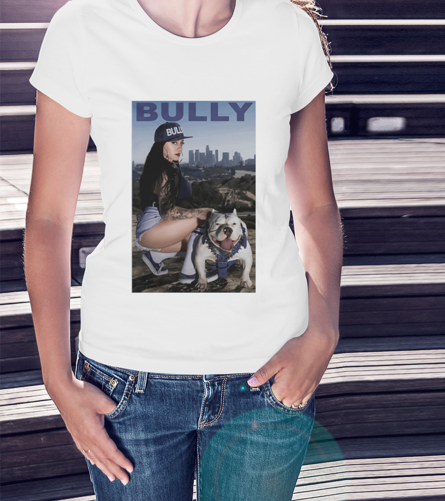 Bully Lifestyle Woman Squatting With Dog Cityscape T-Shirt