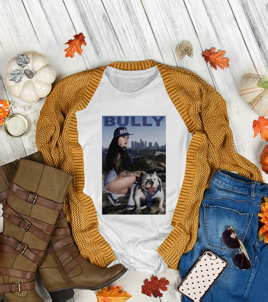 Bully Lifestyle Woman Squatting with Dog Cityscape T-Shirt