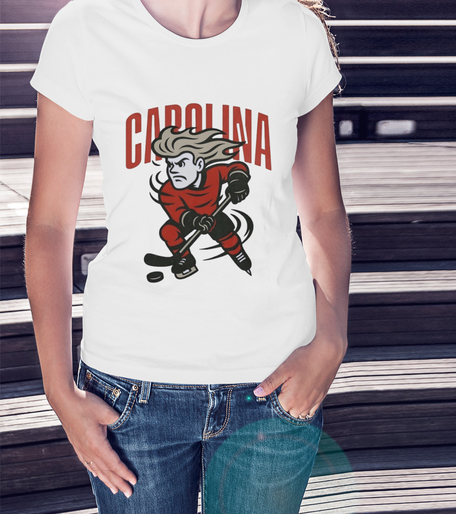 Carolina Hockey Action Figure Skating Puck Player T-Shirt