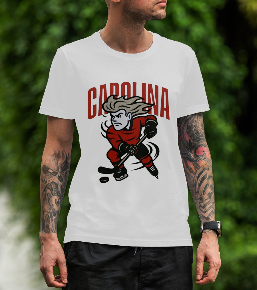 Carolina Hockey Action Figure Skating Puck Player T-Shirt
