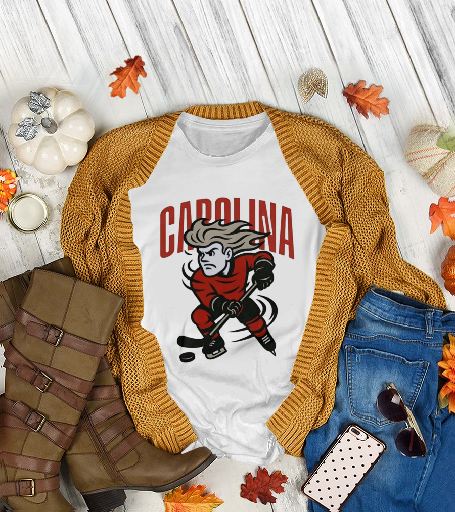Carolina Hockey Action Figure Skating Puck Player T-Shirt