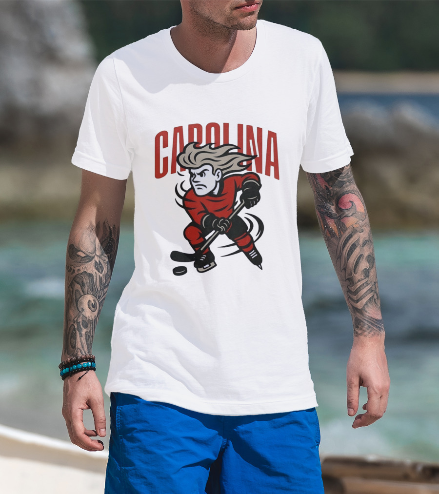 Carolina Hockey Action Figure Skating Puck Player T-Shirt