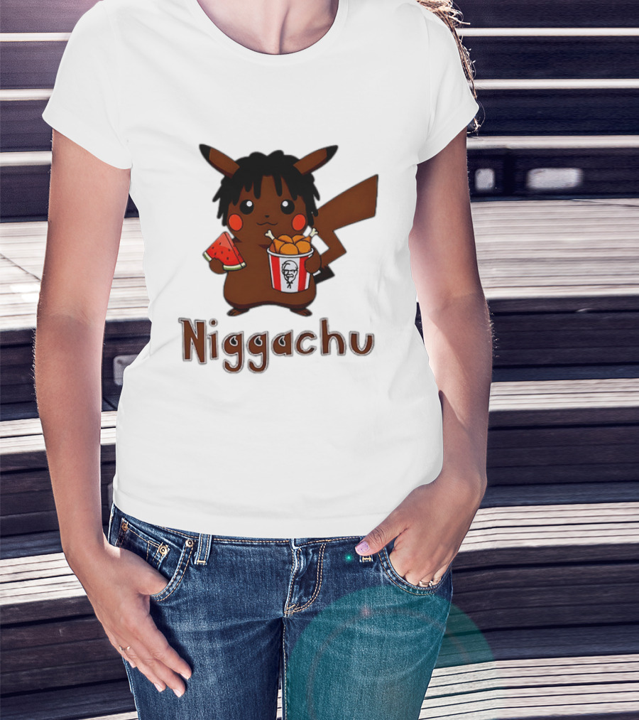 Niggachu Pikachu With Fried Chicken And Watermelon T-Shirt
