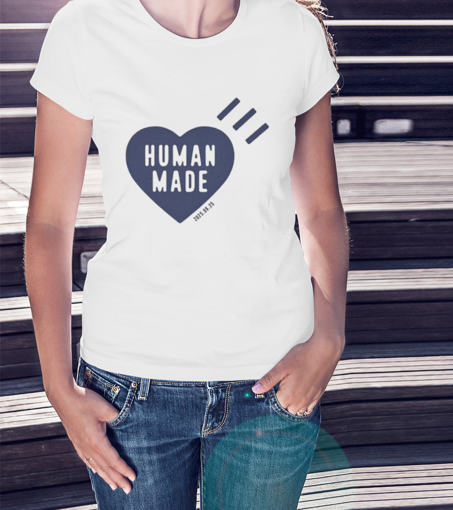 Daily Human Made Heart Motif With Three Stripes And Dry Alls T-Shirt