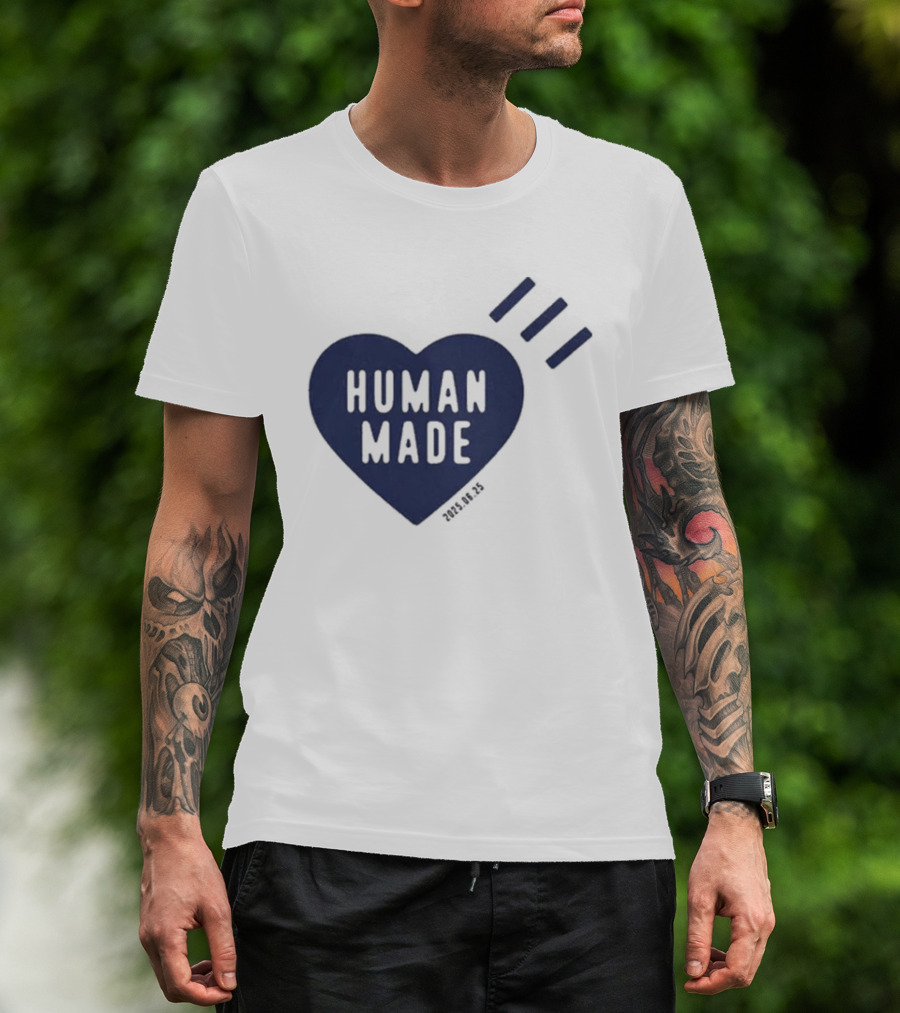 Daily Human Made Heart Motif With Three Stripes And Dry Alls T-Shirt