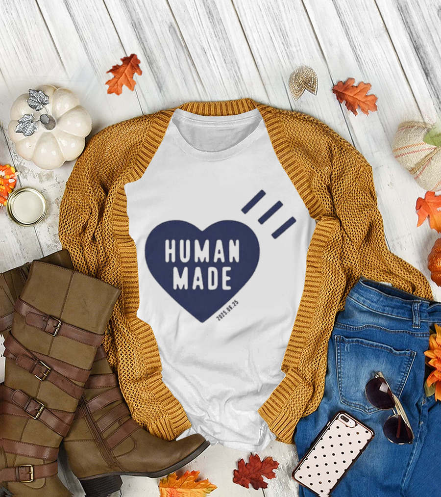 Daily Human Made Heart Motif with Three Stripes and Dry Alls T-Shirt