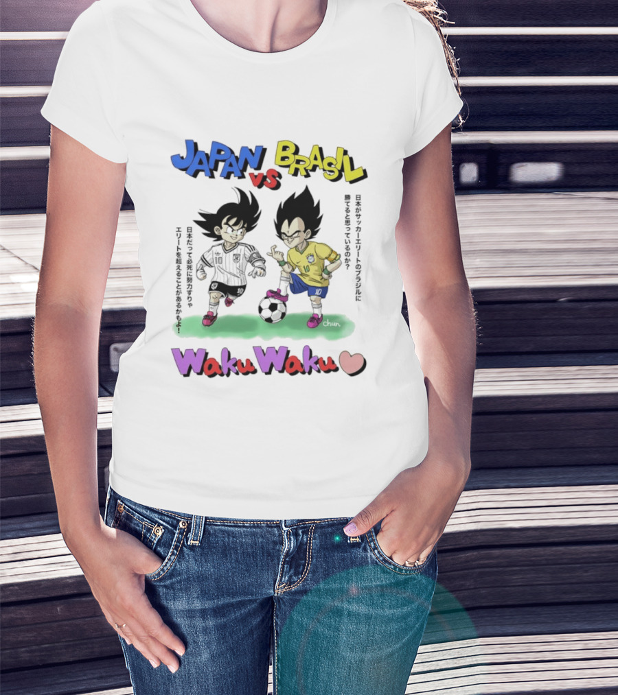 Japan Vs Brasil Goku Vegeta National Teams Waku Waku Soccer Match T-Shirt