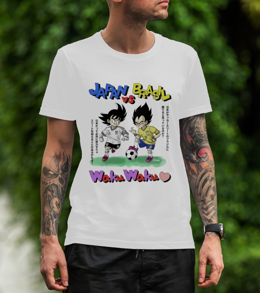 Japan Vs Brasil Goku Vegeta National Teams Waku Waku Soccer Match T-Shirt