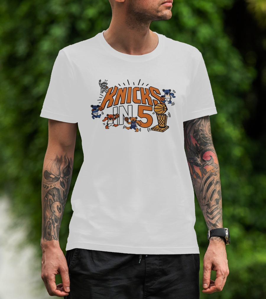 Knicks In 5 Grateful Dead Bears Basketball Collaboration T-Shirt