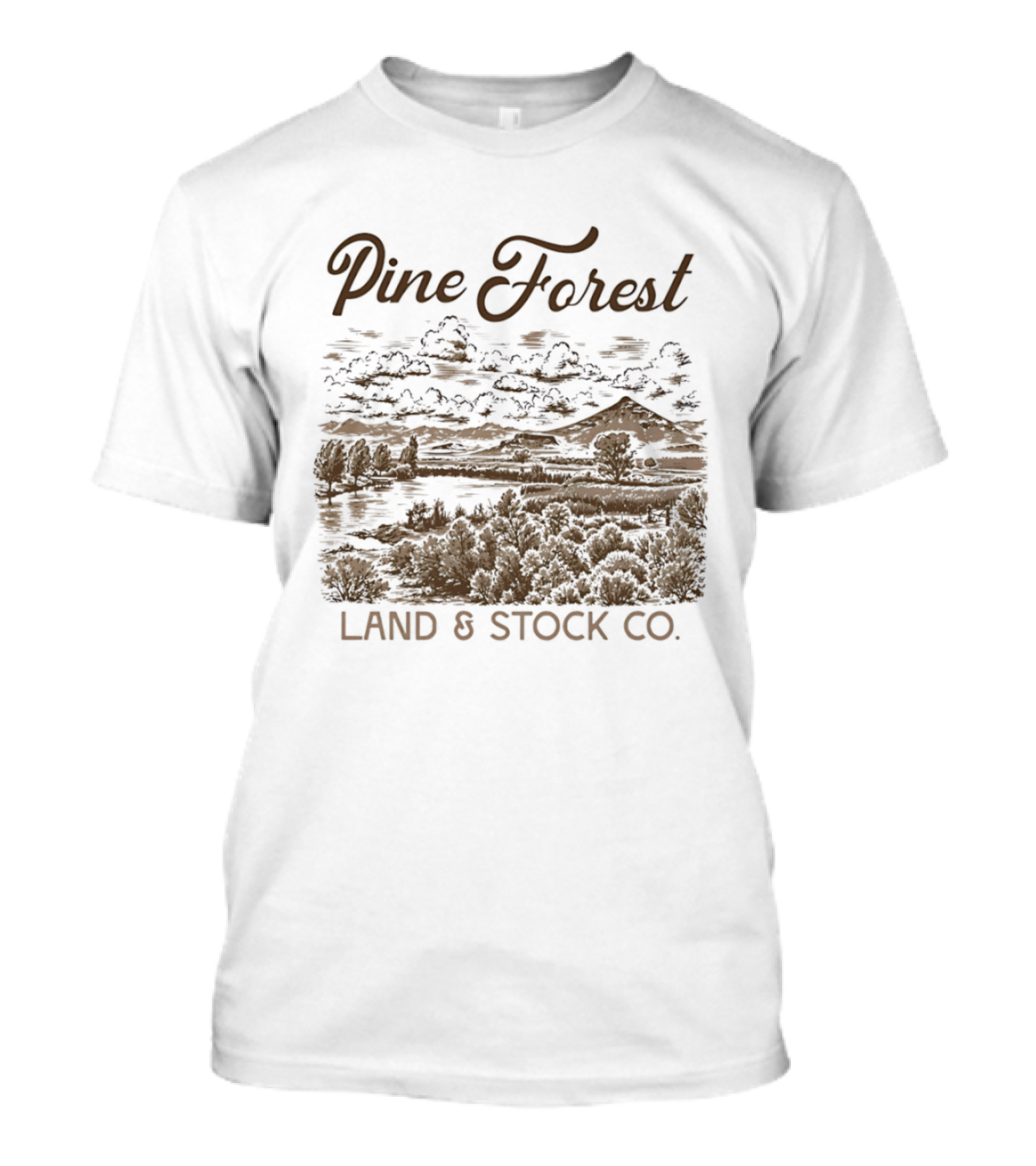 Pine Forest Land And Stock Co Mountain Lake Landscape T-Shirt