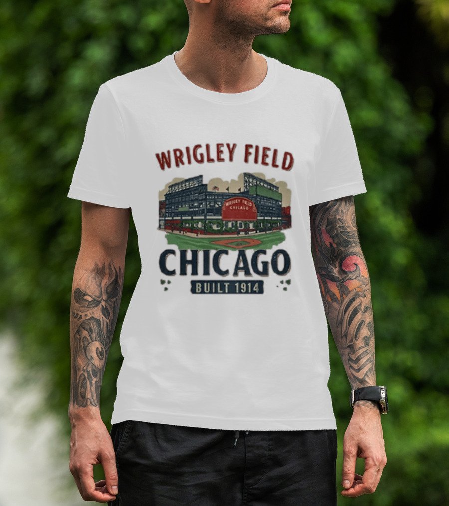 Wrigley Field Chicago Built 1914 Vintage Baseball Stadium Architecture T-Shirt