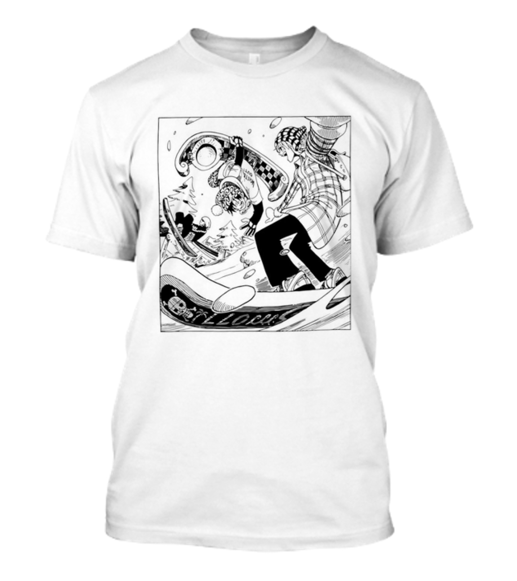 Snowboarding One Piece Crew Manga Style Action White Out Winter Scene T-Shirt