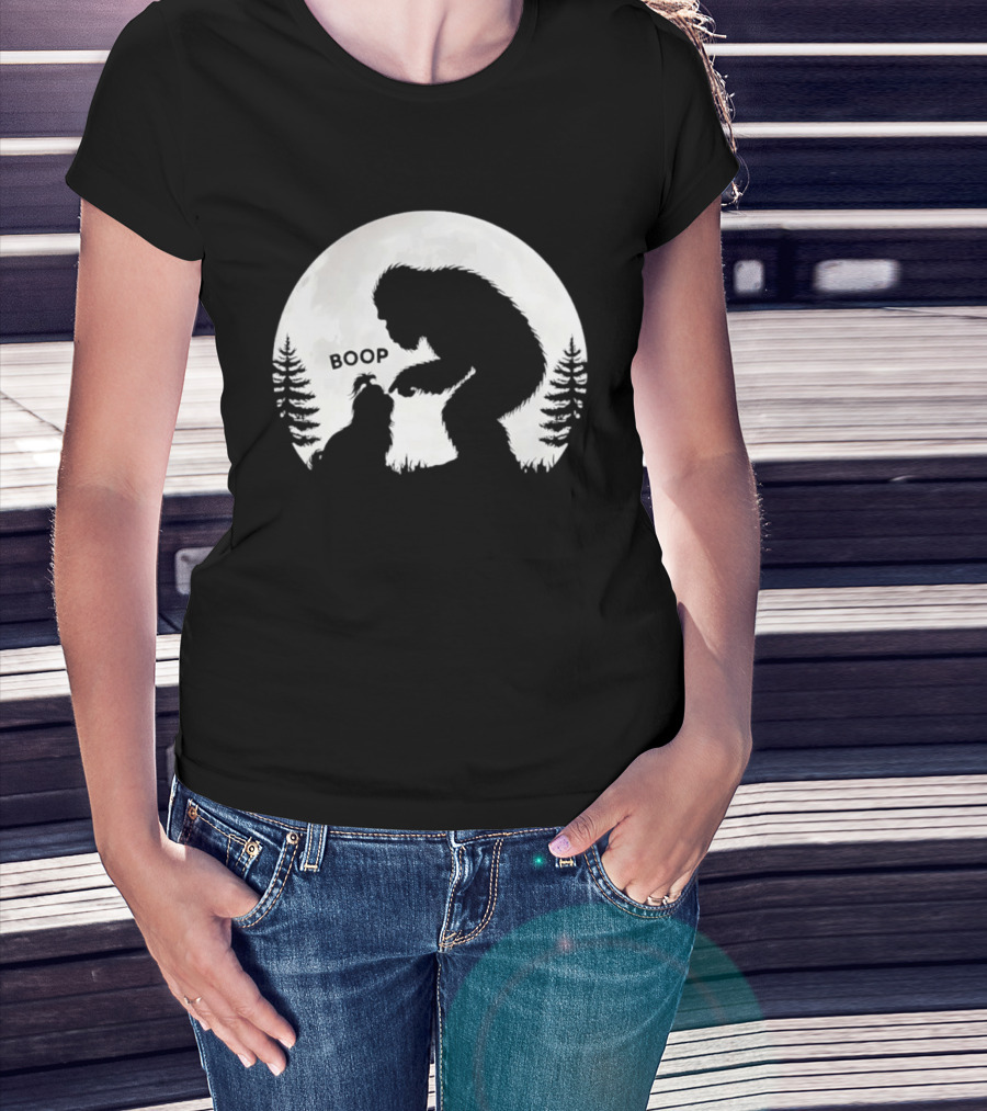 Bigfoot Boop Shih Tzu Moon Silhouette Forest Scene T-Shirt