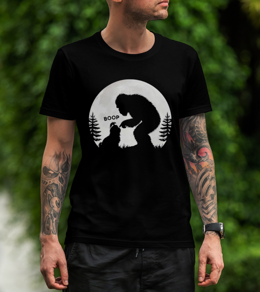 Bigfoot Boop Shih Tzu Moon Silhouette Forest Scene T-Shirt