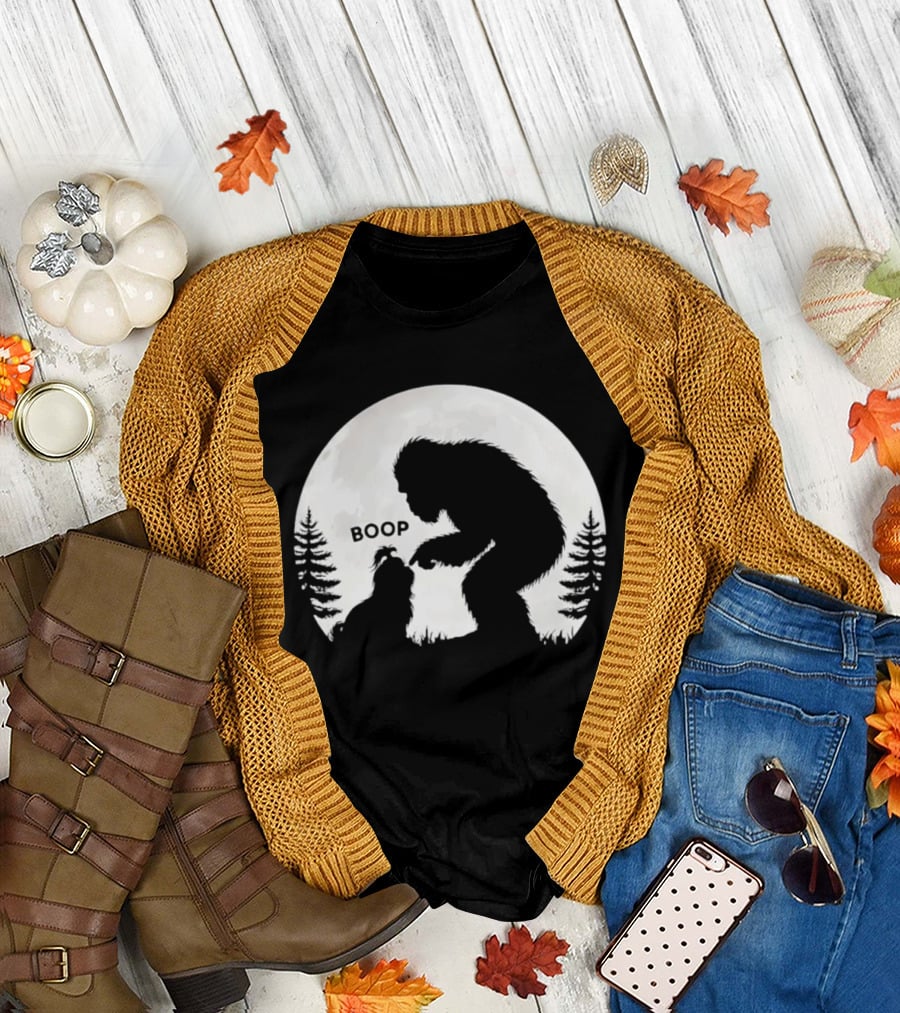 Bigfoot Boop Shih Tzu Moon Silhouette Forest Scene T-Shirt