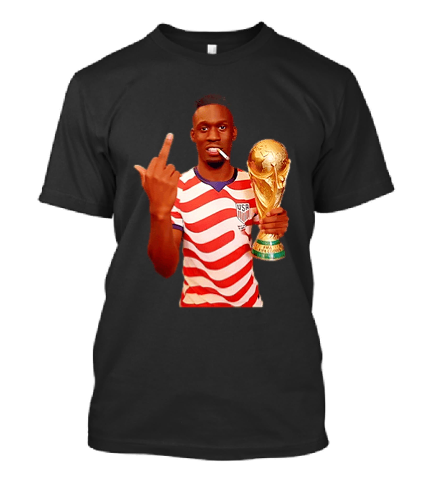 Folarin Balogun USA National Team Smoking Middle Finger World Cup Trophy T-Shirt