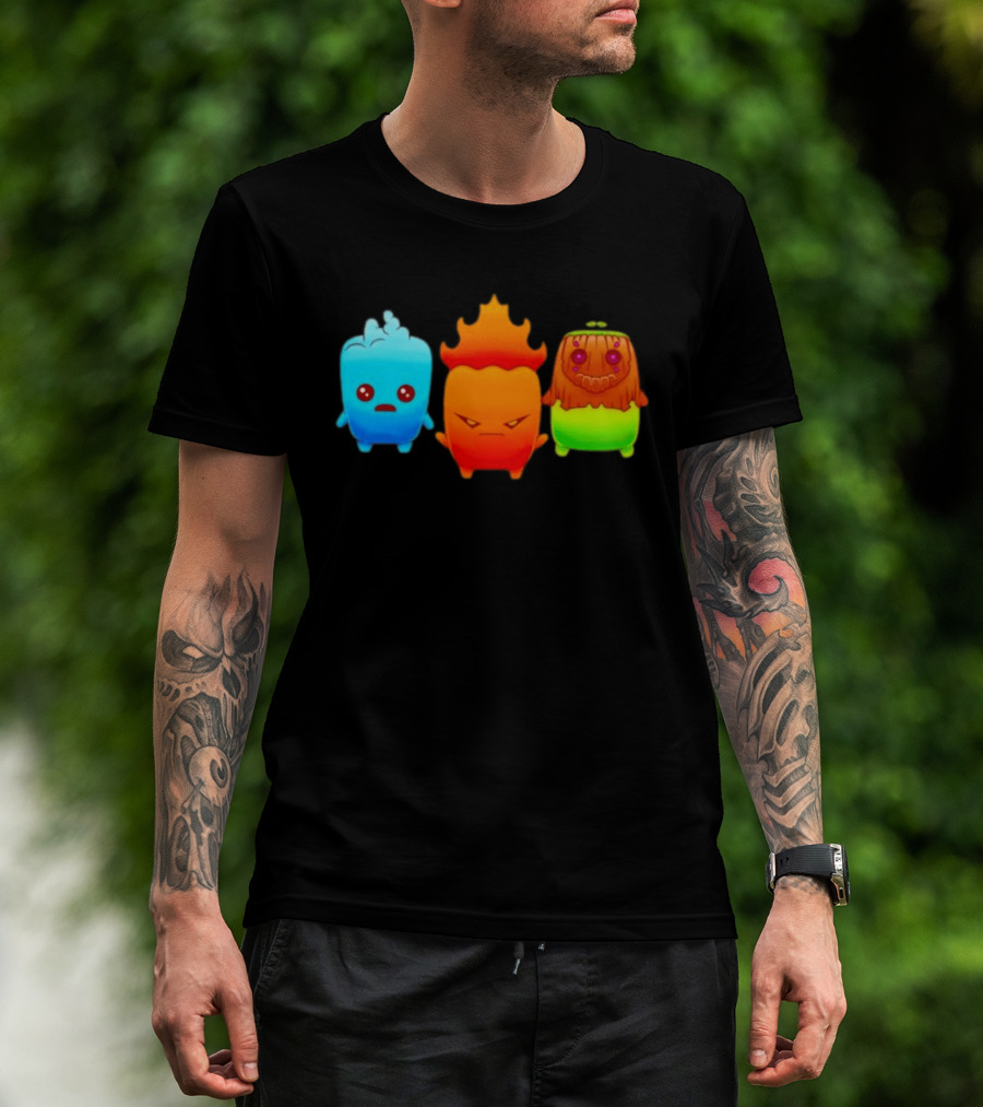 Water Fire And Earth Elemental Creatures Fireboy And Watergirl Cute Characters T-Shirt
