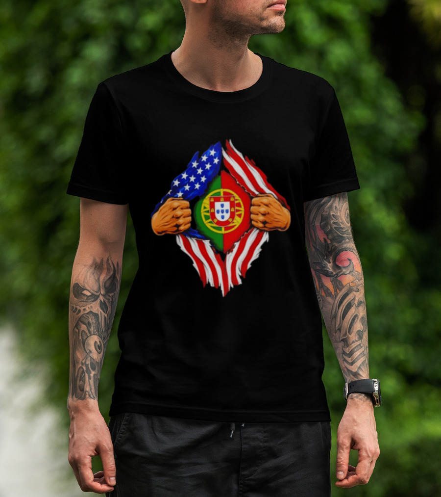 Super Hero American Portuguese Pride Combo Flag T-Shirt