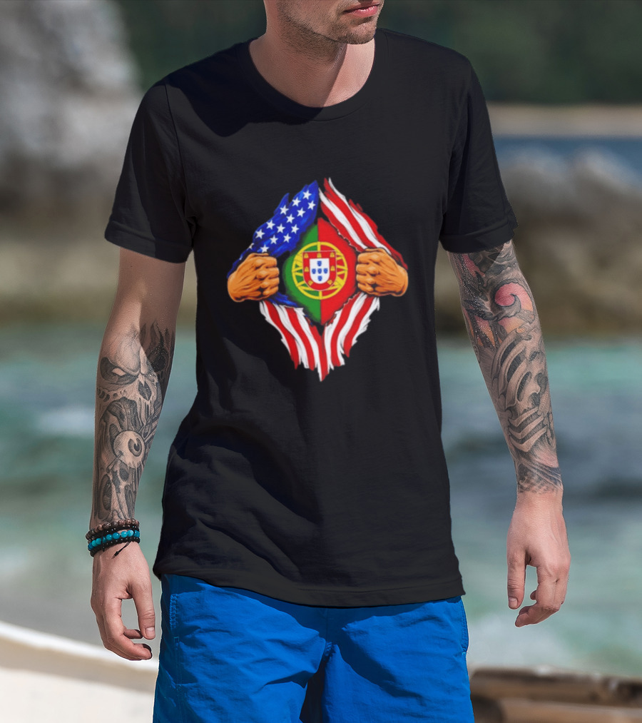 Super Hero American Portuguese Pride Combo Flag T-Shirt
