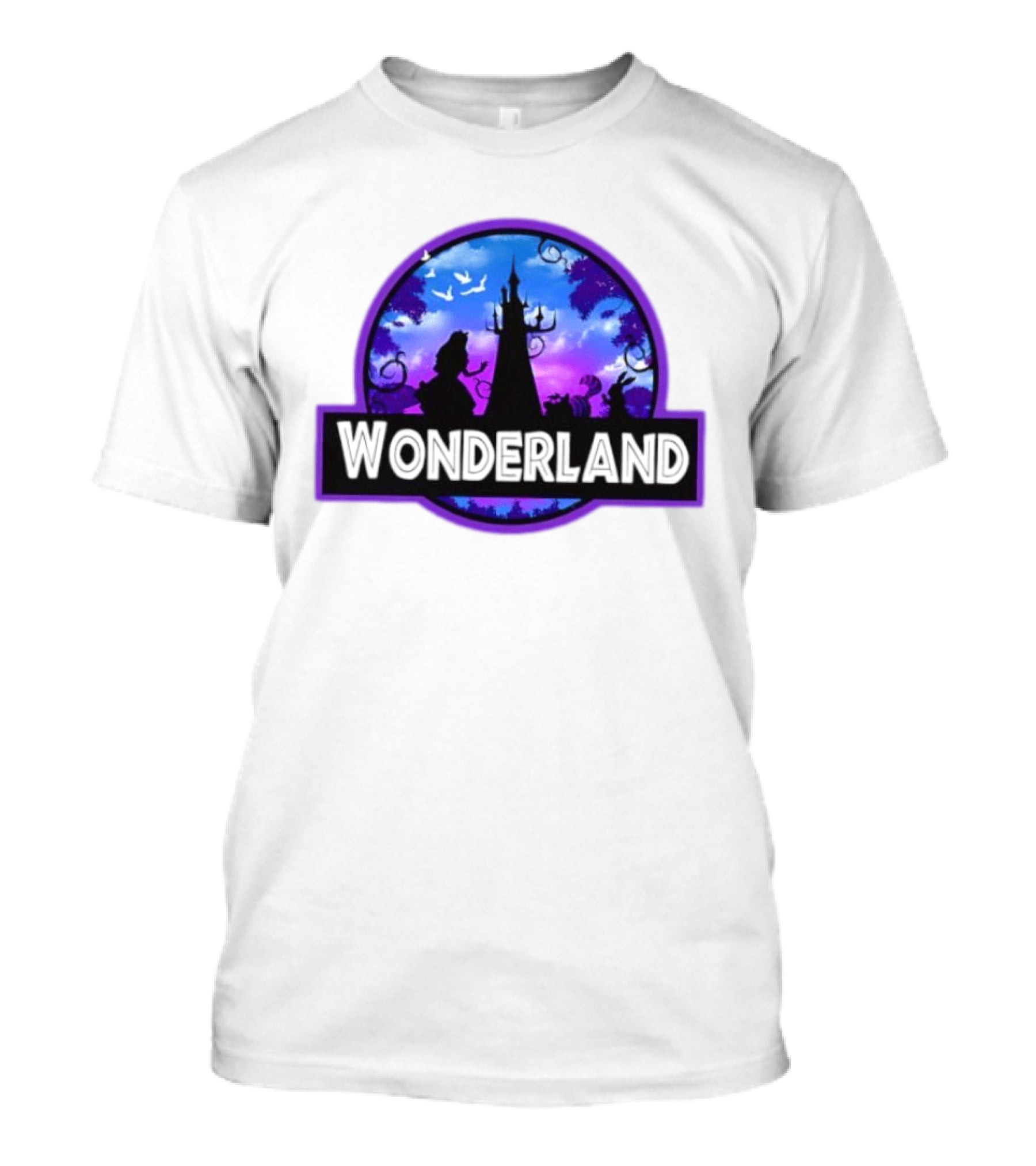Alice Cheshire Cat White Rabbit Wonderland Disney Fantasy Adventure Movie T-Shirt